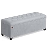 SONGMICS Velvet Storage Ottoman Bench, Foot Rest with Legs, 15.7 x 43 x 15.7 Inches, End of Bed Bench, Storage Chest, Load up to 660 lb, for Living Room, Bedroom, Entryway, Dove Gray ULSF089G02