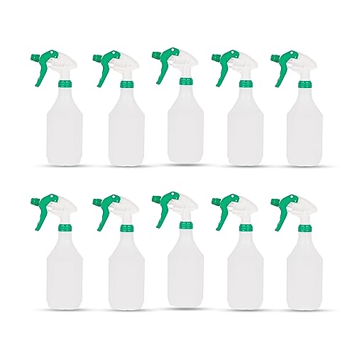 DCS Pack of 10 Plastic Water Spray Bottles for Cleaning 750ml – Hand Trigger Empty Spray Bottles for Gardening and Home Cleaning – Heavy duty Industrial Refillable Mist Spray Bottle (Green)