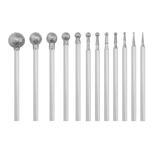 LT Easiyl 12pcs Fraises Diamantées à Tête Ronde pour Sculpture Sur Pierre 0,5~8mm Tête Sphérique Convient avec Mandrin de 3/32