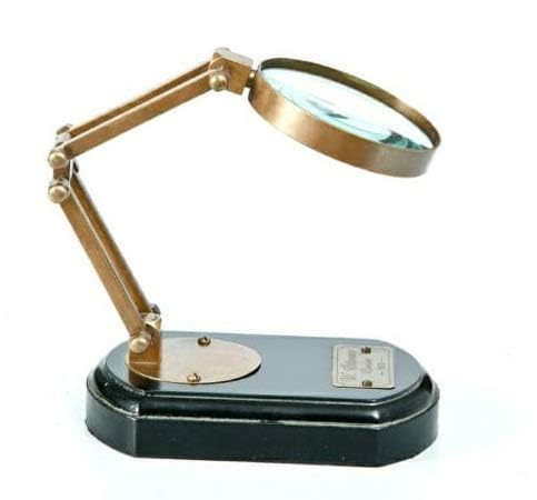 Loupe de bureau en laiton et socle bois massif pour lecture élégante