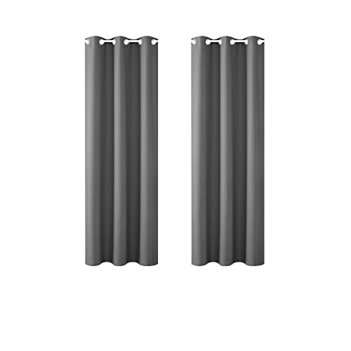 FLOWEROOM Gardinen Blickdichte Verdunklungsvorhänge für Schlafzimmer und Wohnzimmer, 117 x 137 cm (HxB), Grau - Thermogardinen/Lichtdicht Vorhang mit Ösen, Geräuschreduzierung vorhänge, 2 Set Cover