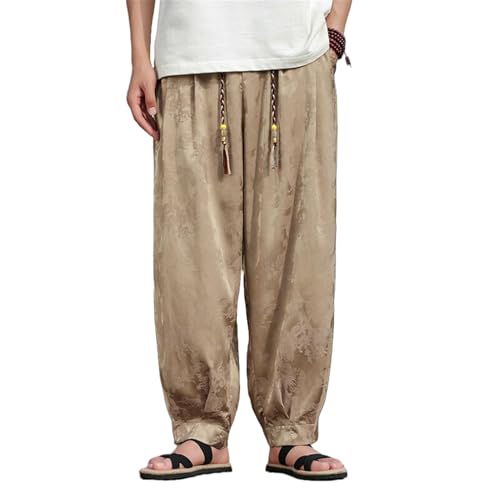 Pantalon de style chinois en soie glacée pour un look casual