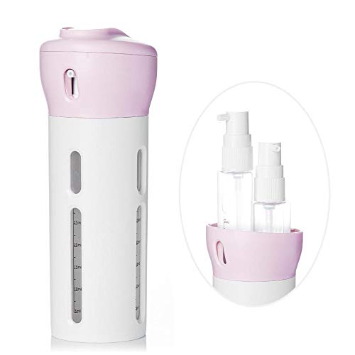 LayOPO Juego De Subbotellas, Dispensador De Viaje De Gel Champú con Loción 4 En 1, Artículos De Tocador Recargables De Tamaño De Viaje, Botellas De Viaje Exprimibles Giratorias Y Portátiles