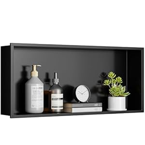 304 Stainless Steel Recessed Shelf,Over Mount Installation for Bathroom & Shower Wall,Waterproof (Black, 24 X 12 X 4 Inches)