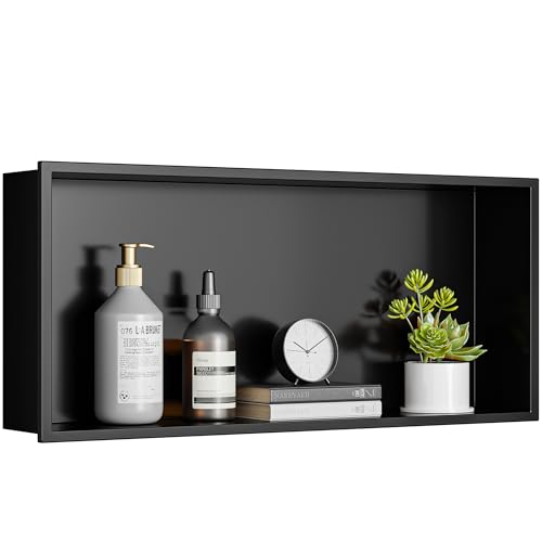 304 Stainless Steel Recessed Shelf,Over Mount Installation for Bathroom & Shower Wall,Waterproof (Black, 24 X 12 X 4 Inches)
