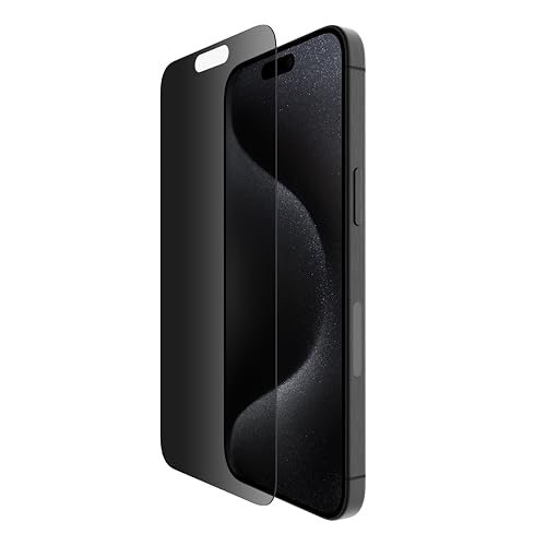 Belkin ScreenForce TemperedGlass Treated Privacy Screen Protector for iPhone 15 Pro Max - Slim & Scratch-Resistant - Includes Easy Align Tray for Bubble Free Application by Belkin - Used condition - US$12.69