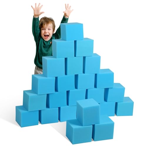 image for TAYUQEE Foam Pit Cubes - 24 PCS 5 Inches Gymnastics Foam Blocks Trampo