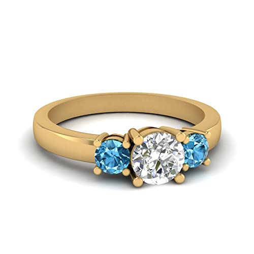 Image of 55Carat Choose Your Gemstone 3 Stone Round Diamond CZ Engagement Ring Yellow Gold Plated Round Shape 3 Stone Engagement Rings Minimal Modern Design Birthday Gift Wedding Gift US Size 4 to 12