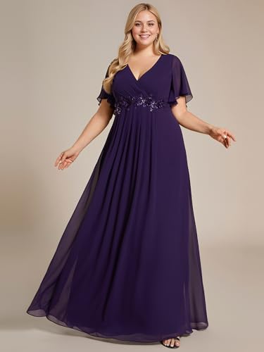 Ever-Pretty Plus Women's V Neck Floor Length Chiffon Evening Dresses Plus Size Mother of The Bride Dresses 01960-DAPH4