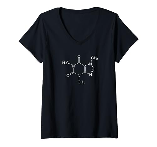 Caffeine Molecule Chemistry - Maglietta da caffè, design bianco Maglietta con Collo a V