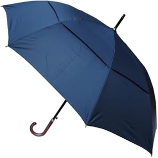 COLLAR AND CUFFS LONDON - Windproof Extra Strong - StormDefender City Umbrella - Vented Double Canopy - Auto Open - Solid Wood Hook Handle - Navy Blue - Golf Mens Womens