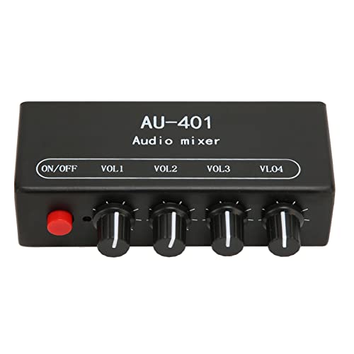 Mezclador de Audio, DC 5V a 12V, Mezclador de DJ Estéreo de 4 Canales con Cable de Sonido de 3,5...