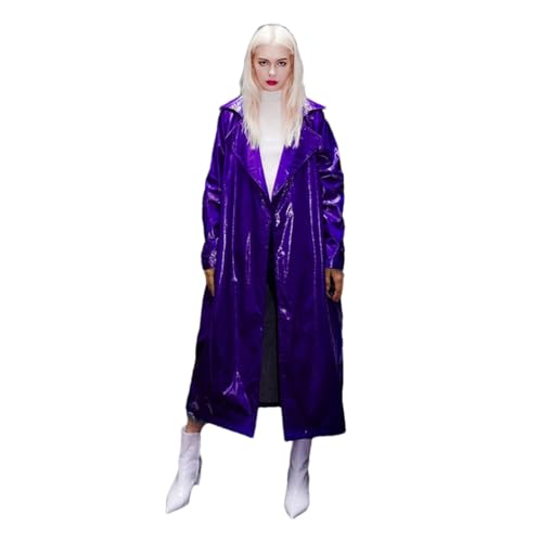Trench en cuir verni long pour femme avec ceinture et manches raglan