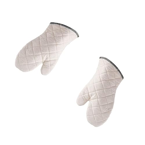 Alipis 2Pcs White Cotton Heat Resistant Oven Mitts for Kitchen and BBQ Medium Soft and Flexible Cooking Gloves with Non Slip Grip for Home and Restaurant Use