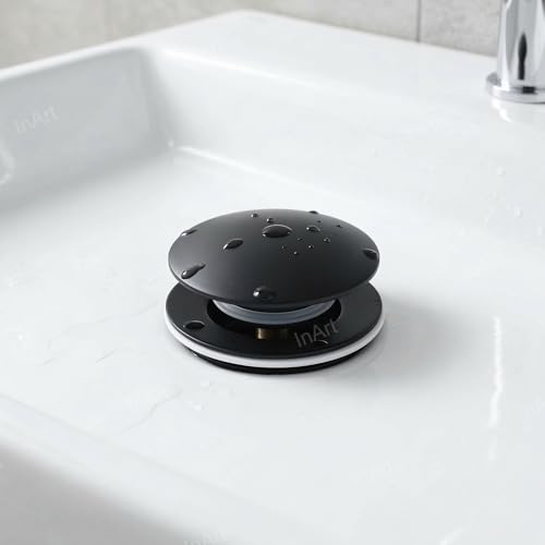 Image of InArt Black Finish Pop-up Brass Basin Drainer /Waste Coupling for Bathroom Wash Basin /Vessel Sink - 5 Inch Full Threaded, 32 MM Flush Valve Faucet, Easy Install Black Matt