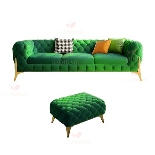 Image of 4 Seater Sofa Set Modern Classic Chesterfield Style Sofa Set with Pillows for Living Room, Bedroom and Office and Hallway Colour(3+1+OTTO Green FC)