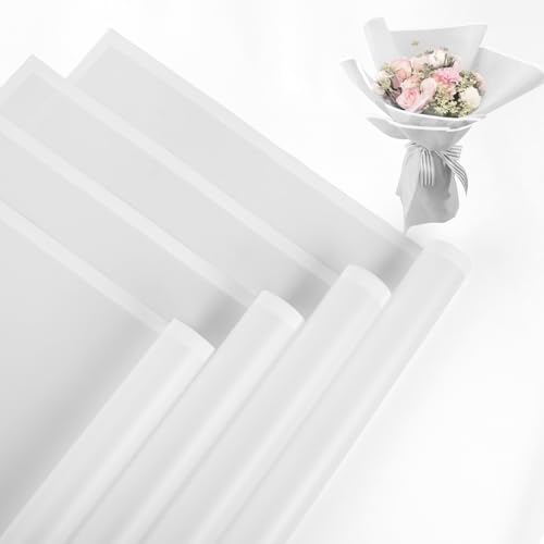 NESCCI 20 Sheet Flower Wrapping Paper - Waterproof Floral Bouquet Wrapping Paper Florist Supplies Packaging Paper for Wedding Birthday Gift DIY (Translucent White)
