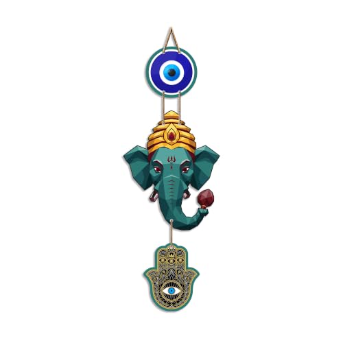 Image of Artvibes Ganpati Bappa Evil Eye Decor Hanging for Home and Office | Nazar Suraksha Wall Art for Entrance Door Living Room Temple | Auspicious Vastu Energy Decorative Housewarming Gift (WH 8561N)