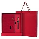 CRITIVE SHOP Leder Notizbuch A5 Geschenkset, Tagebuch für Erwachsene Notebook mit Stift Geschenkbox Tasche, Bullet Journal Buch Reisetagebuch für Erwachsene, Notizblock Personalisiert Frau Mann(Rot)
