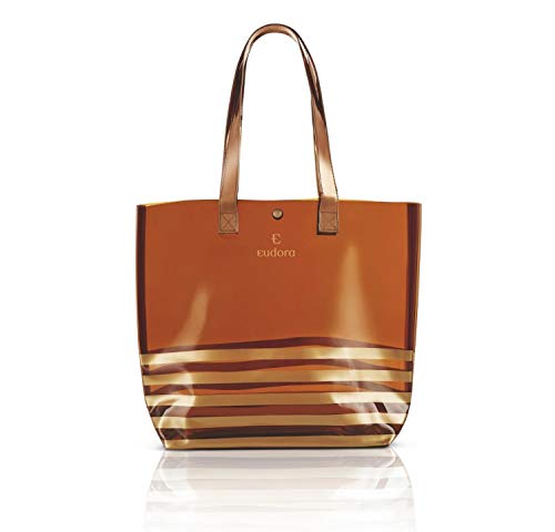 Bolsa de Praia Bronze e Listras Douradas Pvc