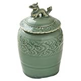 MAGICLULU Tarro de té de cerámica con diseño de dragón chino con tapa hermética, recipiente de almacenamiento de porcelana de estilo chino vintage para té, frutas secas, recipiente de cocina