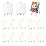 12 Stück Mini Staffelei, Mini Leinwand, 10x10 cm Mini-Leinwand mit 15x8 cm Massivholz Staffeleien klein, Faltbarer Dreieckiger Ständer, für Handbemalte DIY Kreationstafel, Kunstdisplay, Kindermalerei
