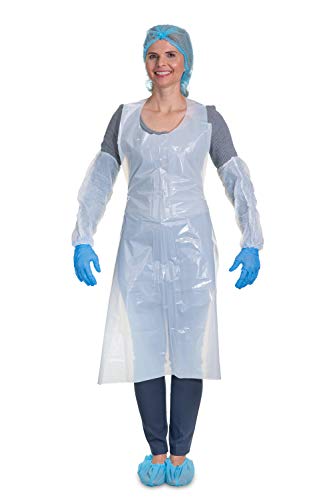 Pentagon Safety Equipment Disposable Heavy Weight Poly Apron 46 Inches X 28 Inches - 2 Mil - Pack Of 100 Aprons For Cooking & Painting (White) #TOP25