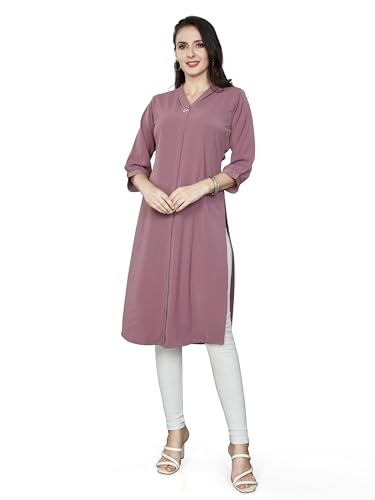 Image of nioni Women's Straight Solid Kurti with V-Fold Neck | Rayon Lycra Material | Fashionable Micro Pleates | 3 /4th Sleeve Kurta for Woman & Girls (S to 2XL)