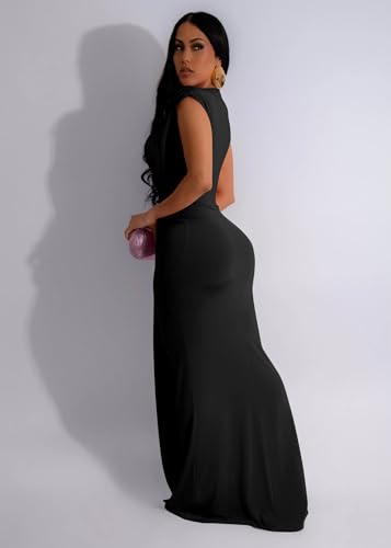 Memoriesea Women's Elegant Sleeveless Deep V Neck Bodycon Party Evening Gown Maxi Dress3