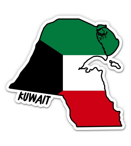 Squiddy Kuwait Map with Flag - Vinyl Sticker Decal for Phone, Laptop, Water Bottle - 3"