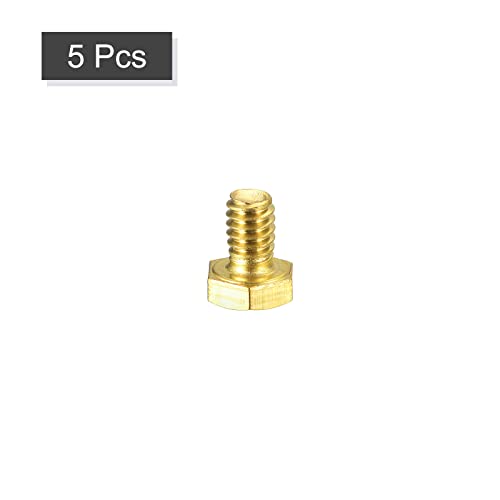 Image of uxcell Brass Hex Bolts, 1 /4-20x3 /8 5pcs Fully Thread Grade 4.8 Solid Brass Hexagon Head Bolt Machine Screws for Machinery