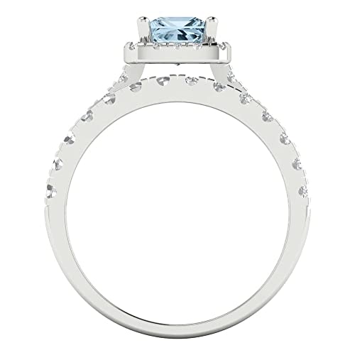 Clara Pucci 1.56 tcw Princess Cut NaturalAquamarine Wedding Ring Set for Women | 14K White Gold 2-Piece Womens Anniversary Ring for her, Womens Solid Gold Stackable Eternity Band and Vintage Gold Ring4