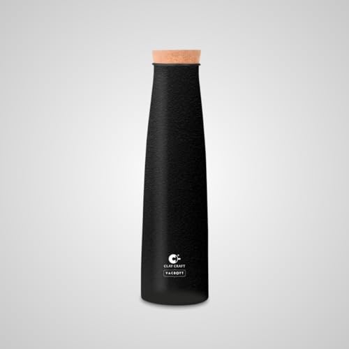 Image of Clay Craft Vacbott Chariott Cork Single Walled Non Insulated Stainless Steel Water Bottle, 900ml (Black Matt)