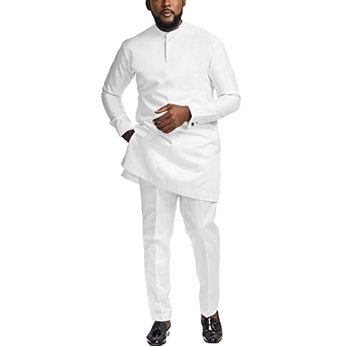 African Suits for Men Slim Fit Dashiki Long Sleeve Shirt and Pant 2 Piece Attire Traditional Outfits