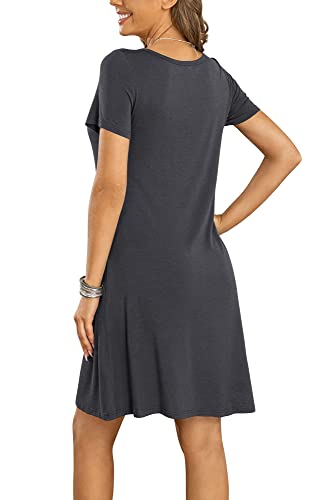 Dusdimon Women's Summer Casual Tshirt Dresses Short Sleeve Simple Loose Dress(Dark Grey, 3Xl) #TOP1