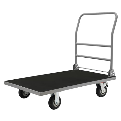 Heavy Duty Platform Truck Cart with Swivel Brake Wheels, Extra Large Foldable Flatbed Dolly Cart, Non-Slip Steel Push Cart for Moving Groceries, Garage, Industrial Use (41.3" x 24.8")