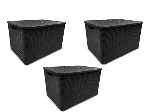 Kit c/ 3 Caixas Organizadoras Rattan 15L preto c/ Tampa