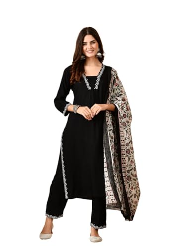 Image of Amazon Brand - Tavasya Women Cotton Anarkali Kurta Pant Dupatta Set | Printed Ethnic Suit Set | Flared Anarkali Kurta with Pant & Dupatta | Festive & Casual Wear