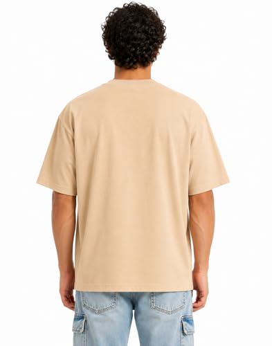Image of VEL Plain Oversized 100% Pure Heavy Cotton Baggy Fit Drop Shoulder Half Sleeves Round Neck Solid Cotton T-Shirt for Men