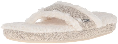Acorn Women's Spa Thong with Premium Memory Foam Slip on Slipper, Grey Ragg