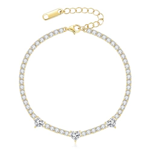 EONFUN 3-Heart Moissanite Tennis Bracelet for Women (Gold) by EONFUN - Used condition - US$31.57
