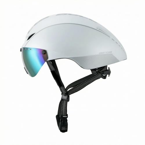 Casco ciclismo aerodinámico transpirable con visera espejada reflectante artículo deportivo