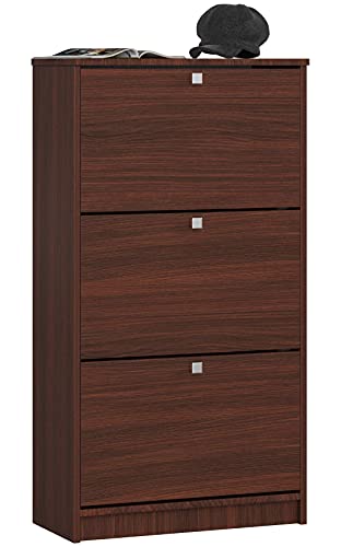 AKORD Zapatero con 3 Compartimentos Wenge 60 cm 3 Puertas basculantes Frente en Color Wenge 60x28,5x113 cm