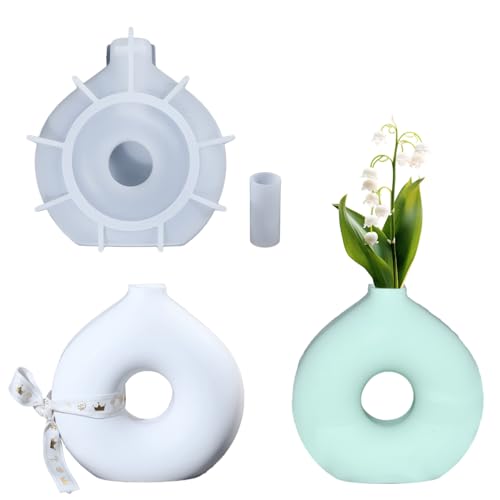 1 Set Ring Shaped Vase Silicone Resin Mold Dried Flowers Holder Bottle Desktop Circular Art Ornament Clay Mold Epoxy Silicone Casting Molds Vase,3D DIY Making Home Display Decor Crafts