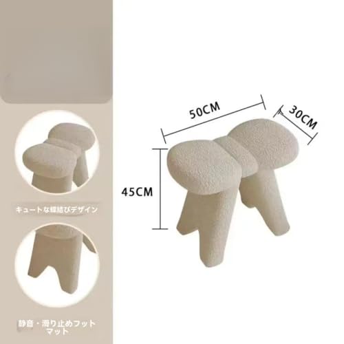 Effonek リボン結びのドレッシングスツール 家庭用靴替え用フットレスト メイクアップ用 カジュアルなヨーロピアンスタイル (50*30*45cm,オフホワイト) [3]