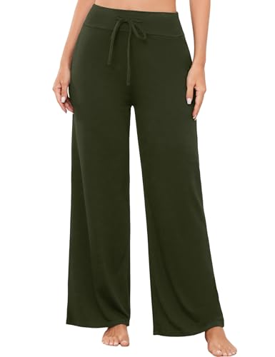 Image of LOCUBE Women's Pajama Pants, Soft Comfy High-Waist Wide-Leg Lounge Pants with Drawstring and Pockets