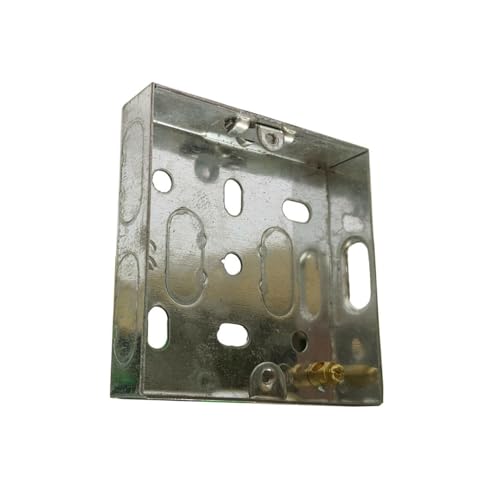 Generic 1 Gang Metal Back Box 16mm, Single Pattress Box, Galvanised Steel, Silver, Not Water Resistant, Includes Lugs, Knockouts, Brass Earth Terminals, Certified BS4662