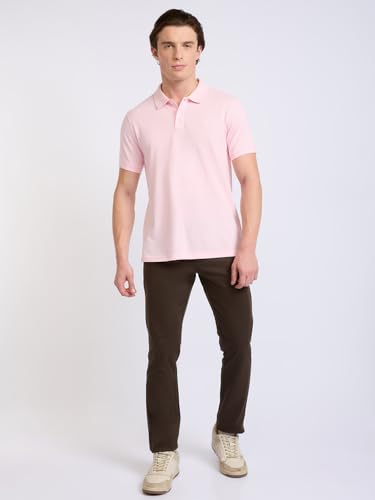 Image of Parx Men Low Rise Tapered Fit Solid Pattern Cotton Blend Flat Front Casual Trouser