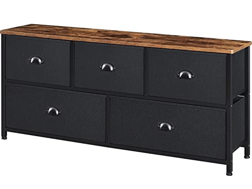 PRAISUN Dresser TV Stand, Entertainment Center with Fabric Drawers, Media Console, TV Table for 55 Inch TV, Bedroom Dresser with Metal Frame - Black