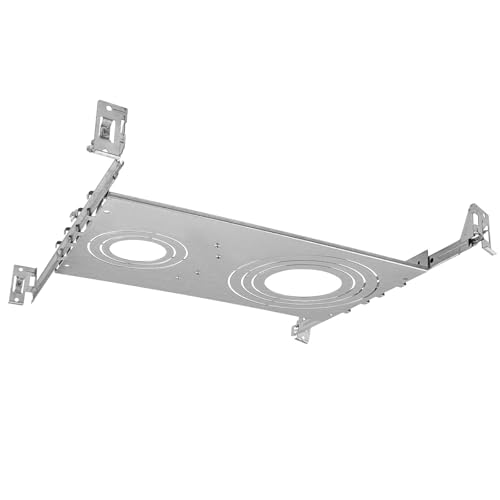 LUXRITE New Construction Mounting Plate, 2-3-4-5-6 Inch, Extendable Hanger Bars, Sliding Plate, Wafer Lights Bracket, 7 Cutout Sizes, Galvanized Steel, Recessed Lighting Shallow Housing